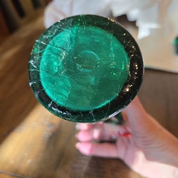 Vintage 1950's Emerald green crackle glass crust with stopper - Picture 3 of 6